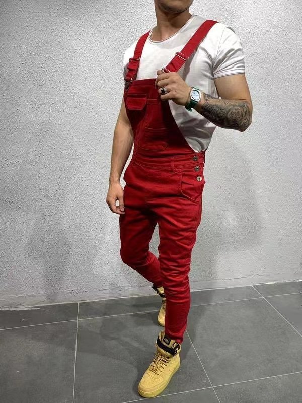 Europe ad the United States new tie dye cowboy overalls slim slim men's pants fashion street entertainment solid color jeans men
