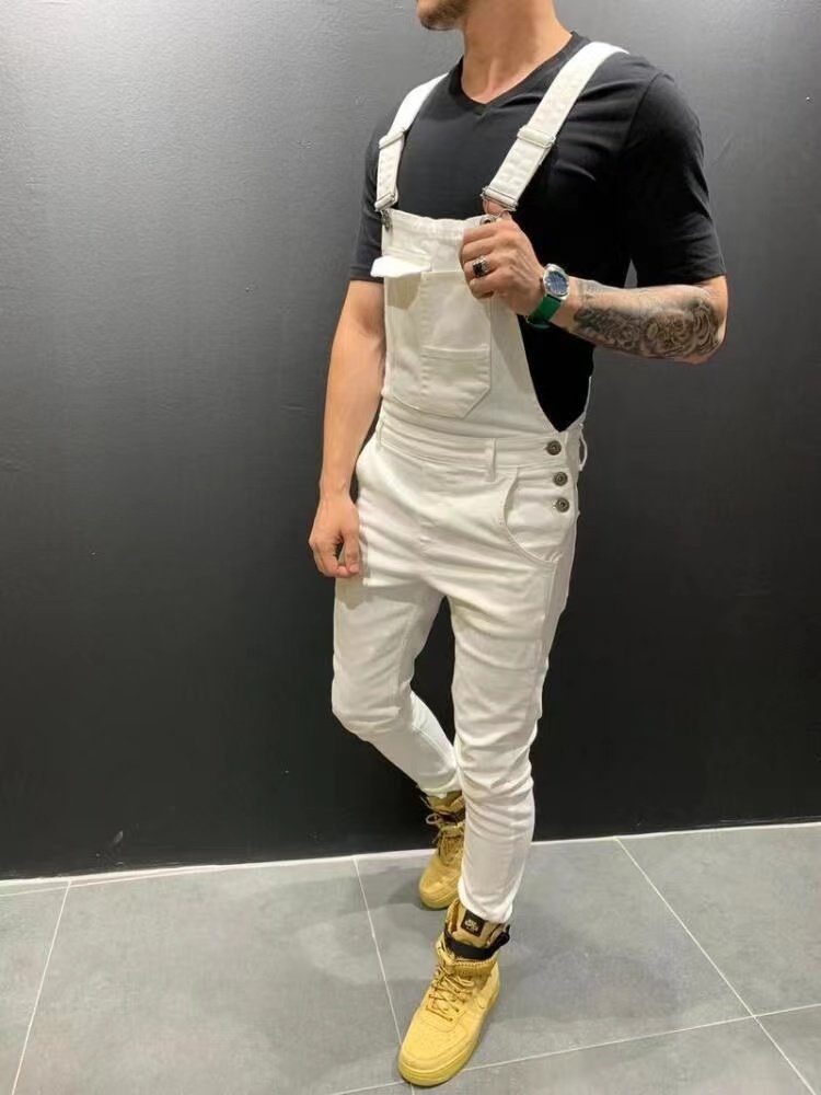 Europe ad the United States new tie dye cowboy overalls slim slim men's pants fashion street entertainment solid color jeans men