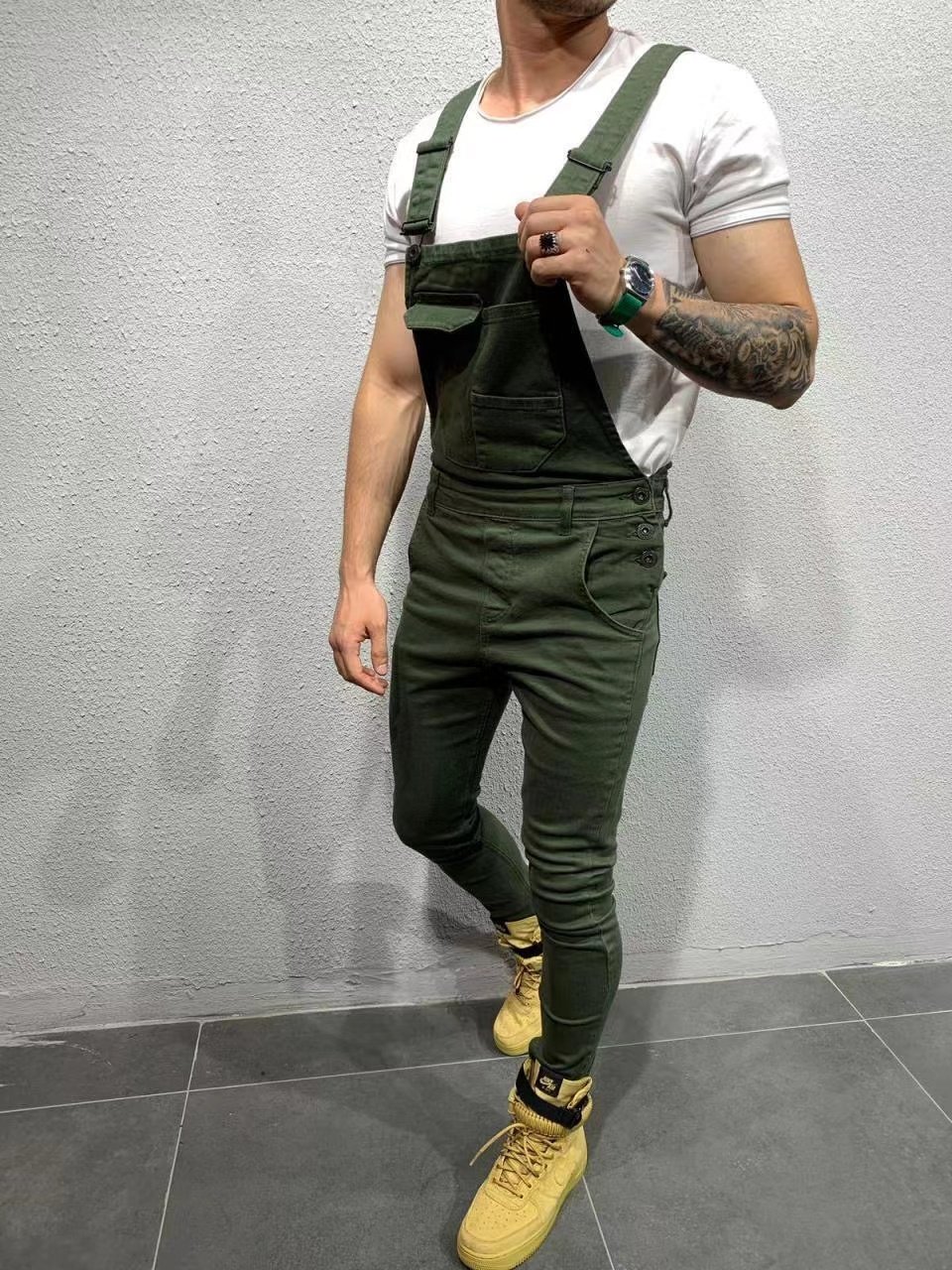 Europe ad the United States new tie dye cowboy overalls slim slim men's pants fashion street entertainment solid color jeans men