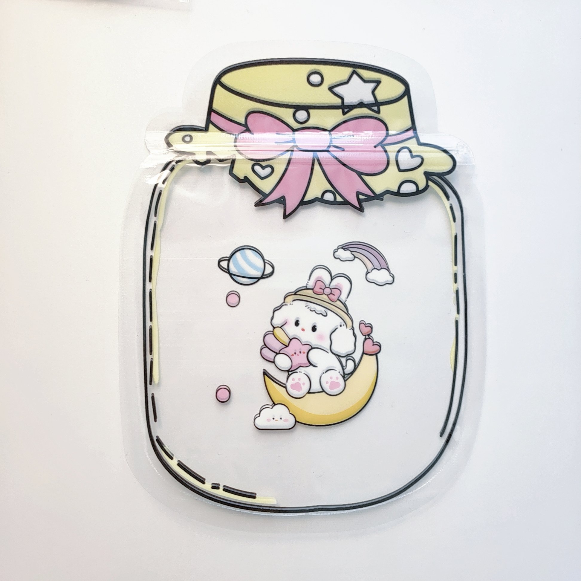 Cartoon Blue Rabbit Keychain Storage Cute Minimalist Plastic Zipper Bag Drifting Dream Bottle Hot Stamping Reusable Secure