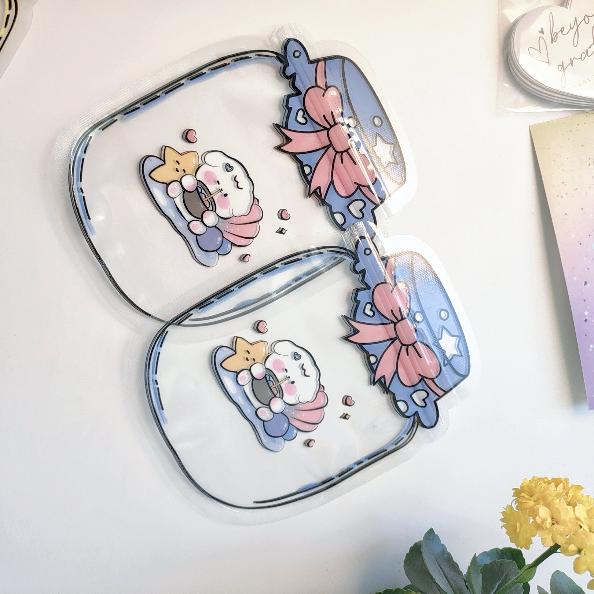 Cartoon Blue Rabbit Keychain Storage Cute Minimalist Plastic Zipper Bag Drifting Dream Bottle Hot Stamping Reusable Secure