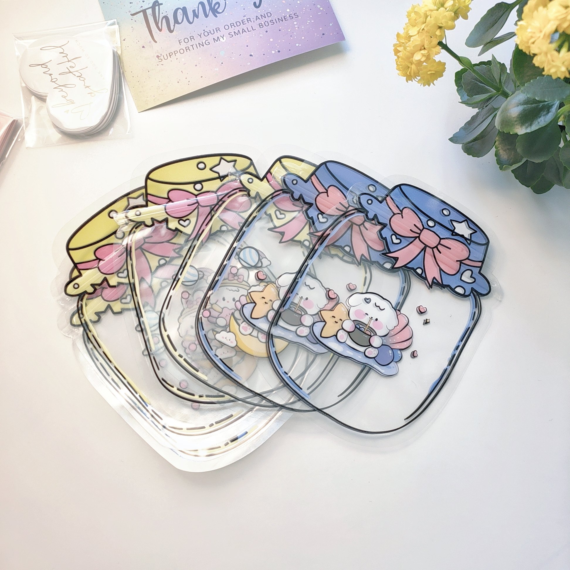 Cartoon Blue Rabbit Keychain Storage Cute Minimalist Plastic Zipper Bag Drifting Dream Bottle Hot Stamping Reusable Secure