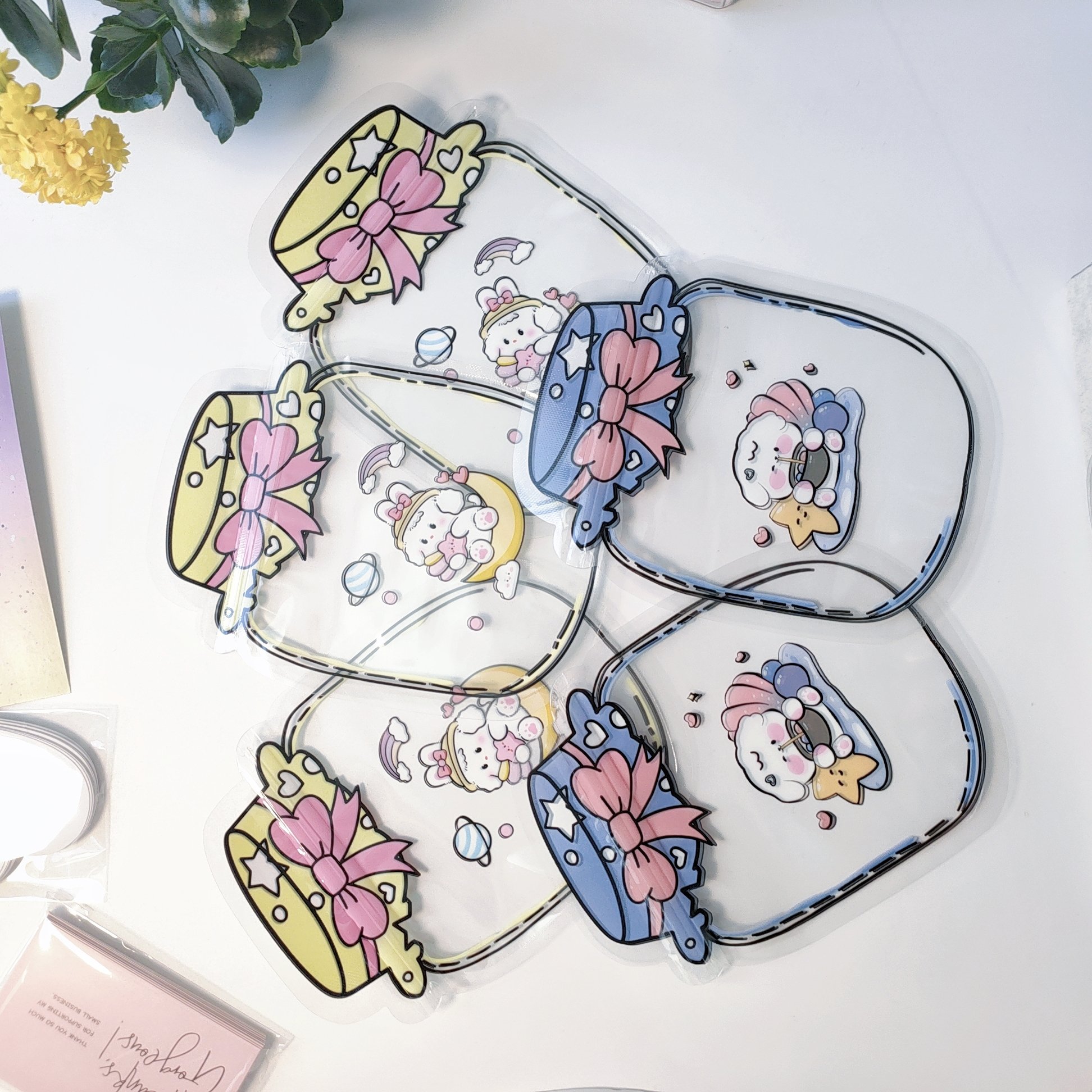 Cartoon Blue Rabbit Keychain Storage Cute Minimalist Plastic Zipper Bag Drifting Dream Bottle Hot Stamping Reusable Secure