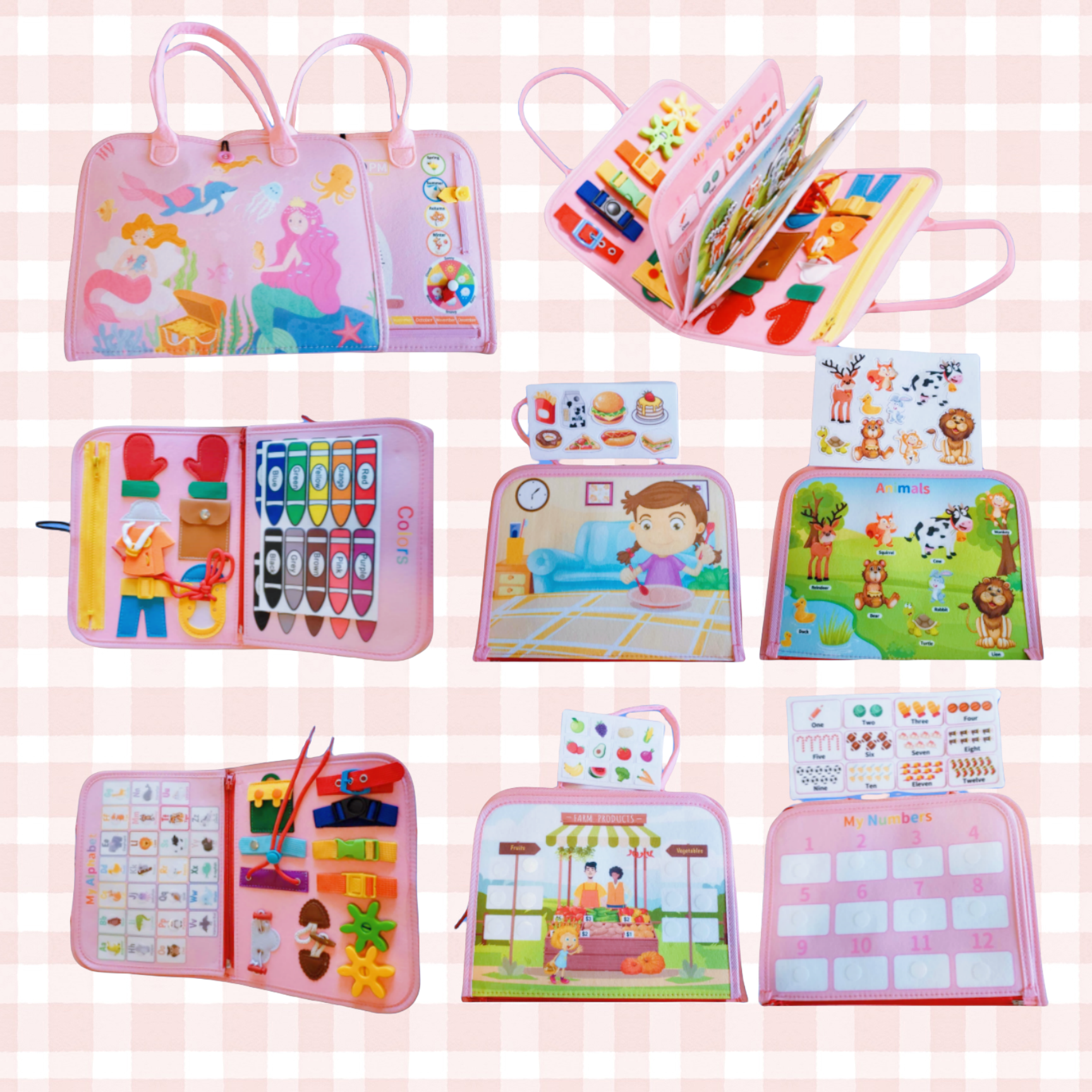 New Arrivals Boys&Girls Autism Pink Mermaid Theme Busy Board Toddlers Montessori Toys 1 2 3 4 Year Old Gifts