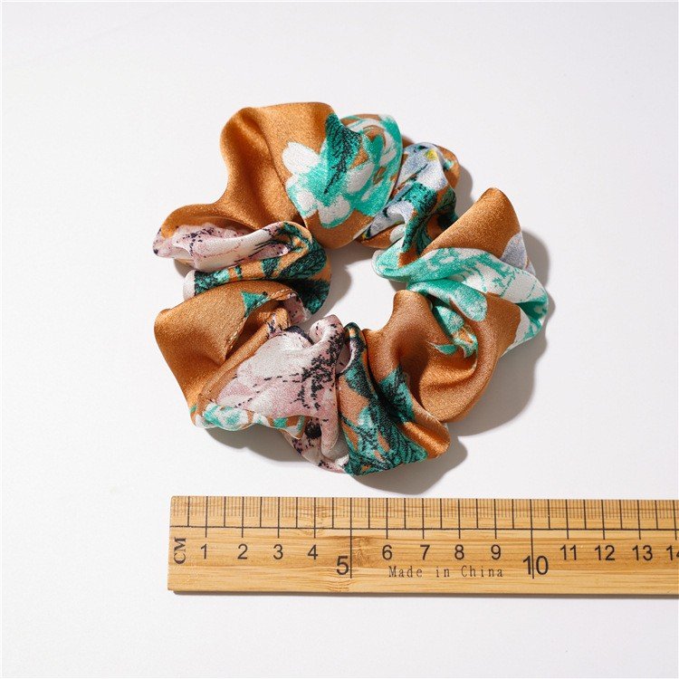 Satin silk flower printed scrunchies high elastic fashion hair rope high-grade temperament hair accessories manufacturers