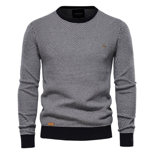 Men's O-Neck Sweatshirt Cotton Crewneck Pullover Spliced Casual Warm Winter Clothing Weaved Comfortably