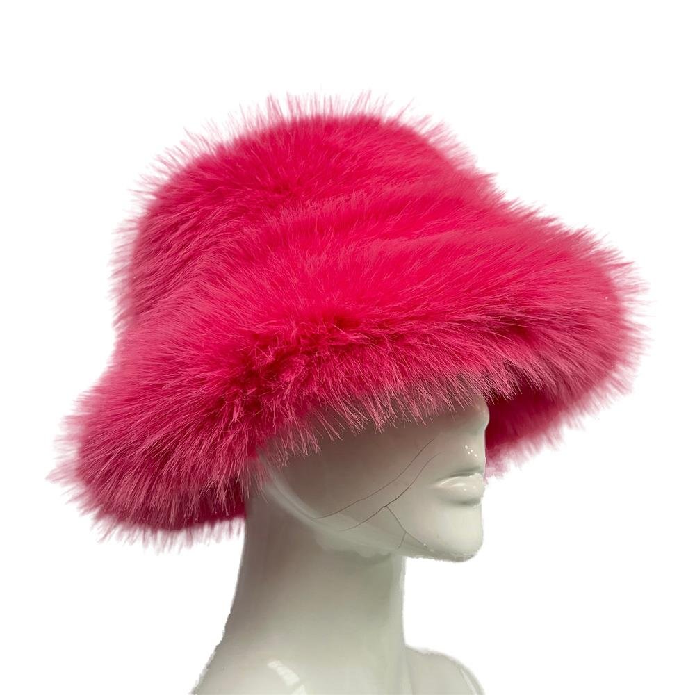 Women's Fashion Faux Fur Tie-Dye Bucket Hats Printed Fluffy Plush Fisherman Caps Outdoor Winter Fishing Travel Skiing Casual