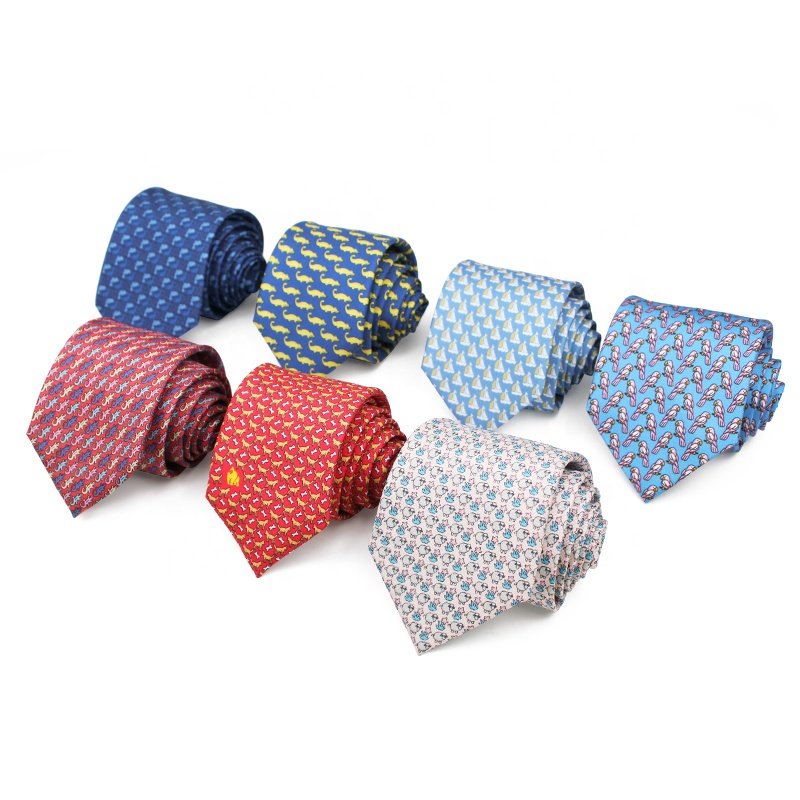 JASENSKY 100%Silk Polyester Handmade Animal Design Necktie Custom Pattern Printed Fashion Ties for Men