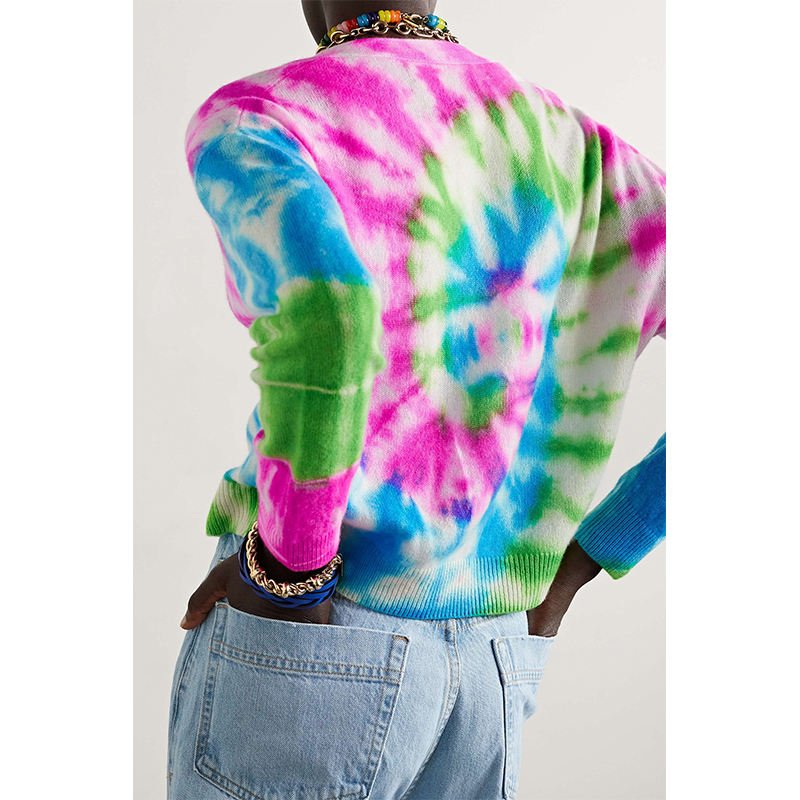 Custom OEM & ODM Women print Sweaters Long Sleeve tie-dyed knitwear V neck knit ladies Knitted sweater cardigan women