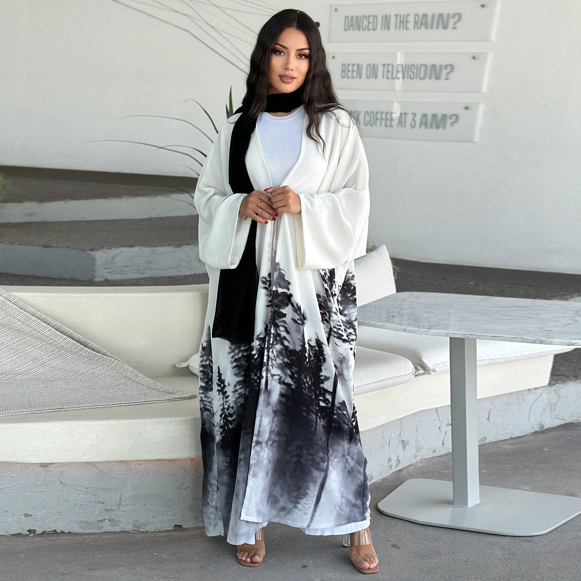 Female Cardigan Muslim Dress Stylish Tie Dye Floral Print Abaya Jalabiya Dubai Ramadan Caftan Marocain Femme Kimono Dress