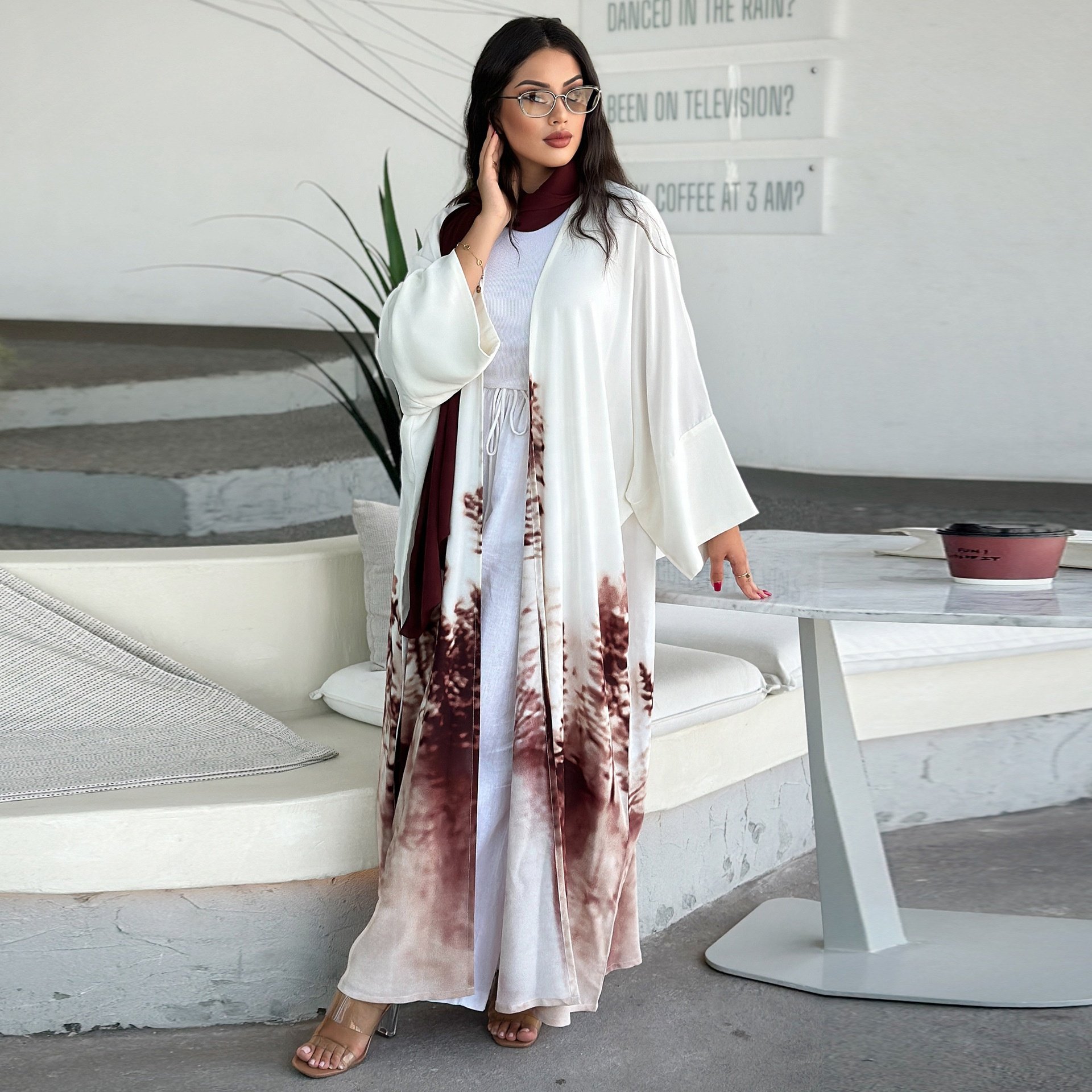 Female Cardigan Muslim Dress Stylish Tie Dye Floral Print Abaya Jalabiya Dubai Ramadan Caftan Marocain Femme Kimono Dress