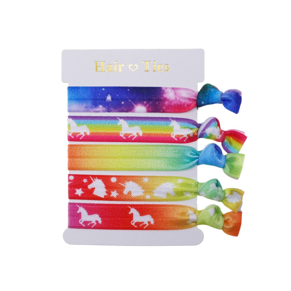 5 pcs/set unicorn printed elastic rainbow colors hair tie for girl ponytail holders hair accessories