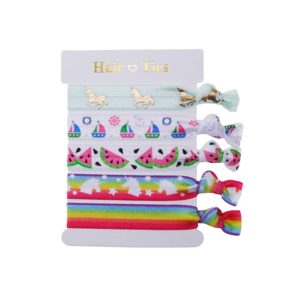 5 pcs/set unicorn printed elastic rainbow colors hair tie for girl ponytail holders hair accessories