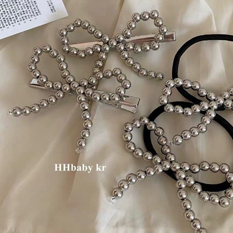 High quality bow hair tie pearl new design hair clips and hair band set women bow charms