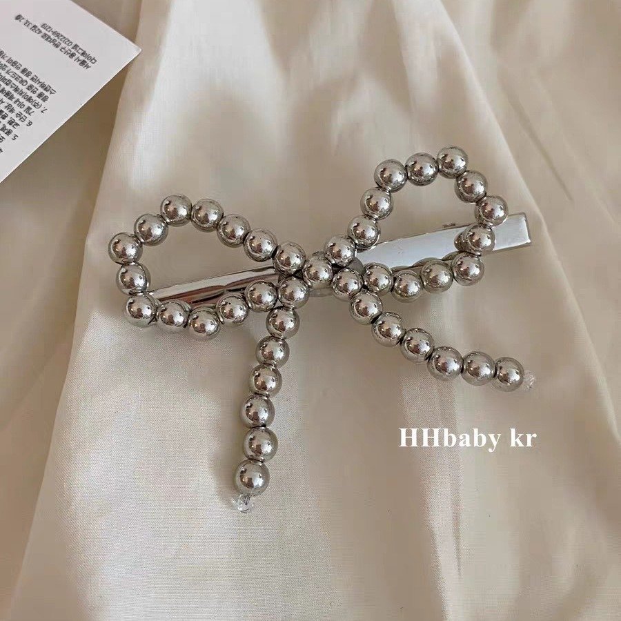 High quality bow hair tie pearl new design hair clips and hair band set women bow charms