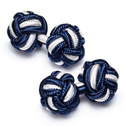 New Arrival Custom Navy Blue and Tonal Double Knot Cufflinks with Barrel Silk Knot Engagement and Party Cufflinks for Men Women