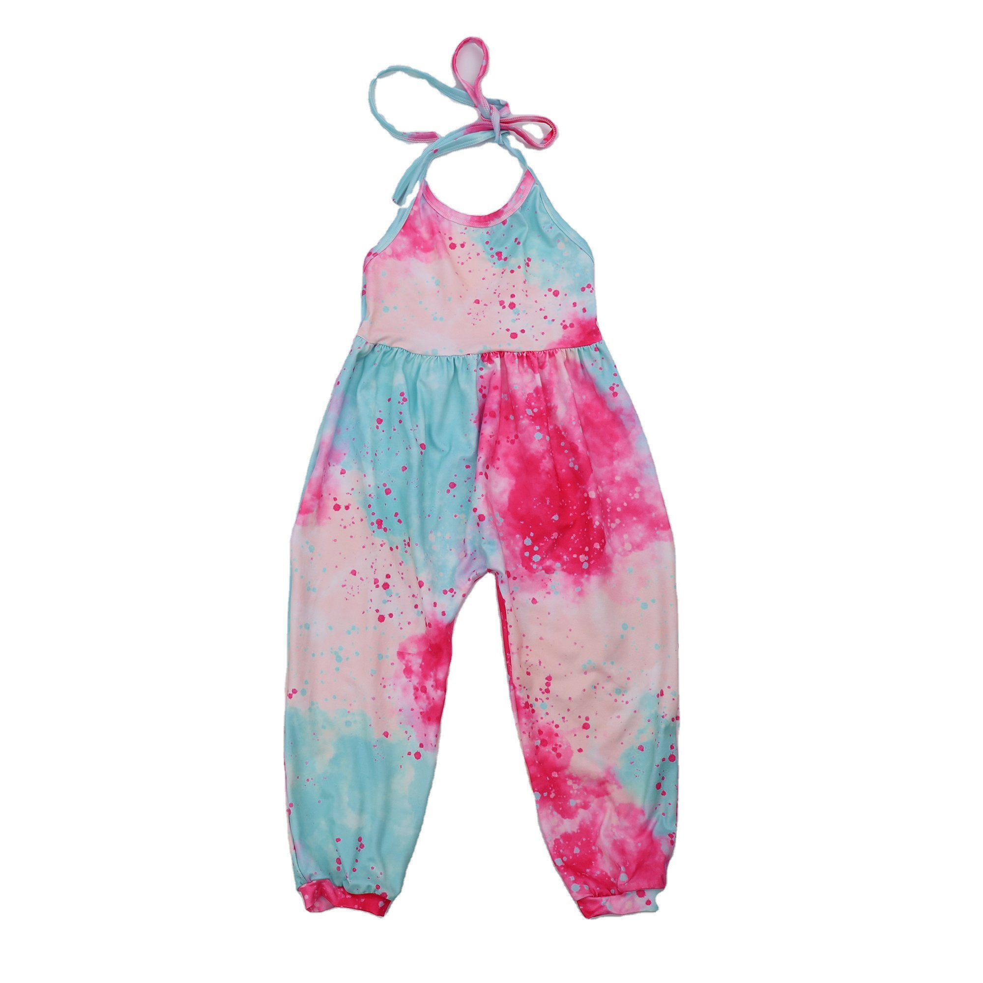 Qingli OEM Tie Dye Pattern Baby Romper Customized Sleeveless Halter Romper For Baby Girl