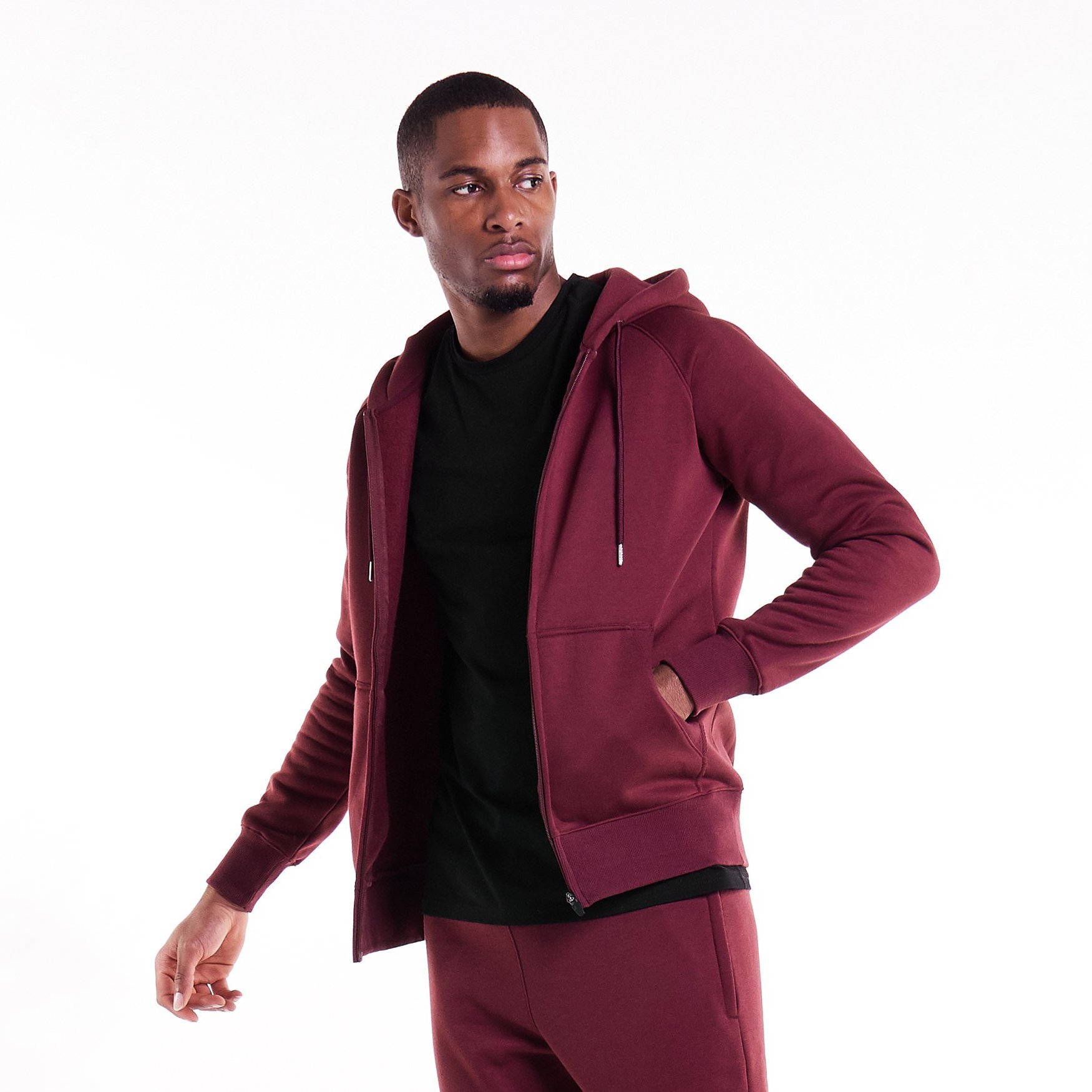 Wholesale Custom Men's Maroon 100% Combed Cotton Fleece Hoodie Vintage High Quality Full Zip Streetwear 3D Embroidered Winter