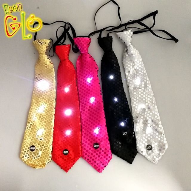 Neon Party Supplies Red Sequin Led Tie Novelty Gift