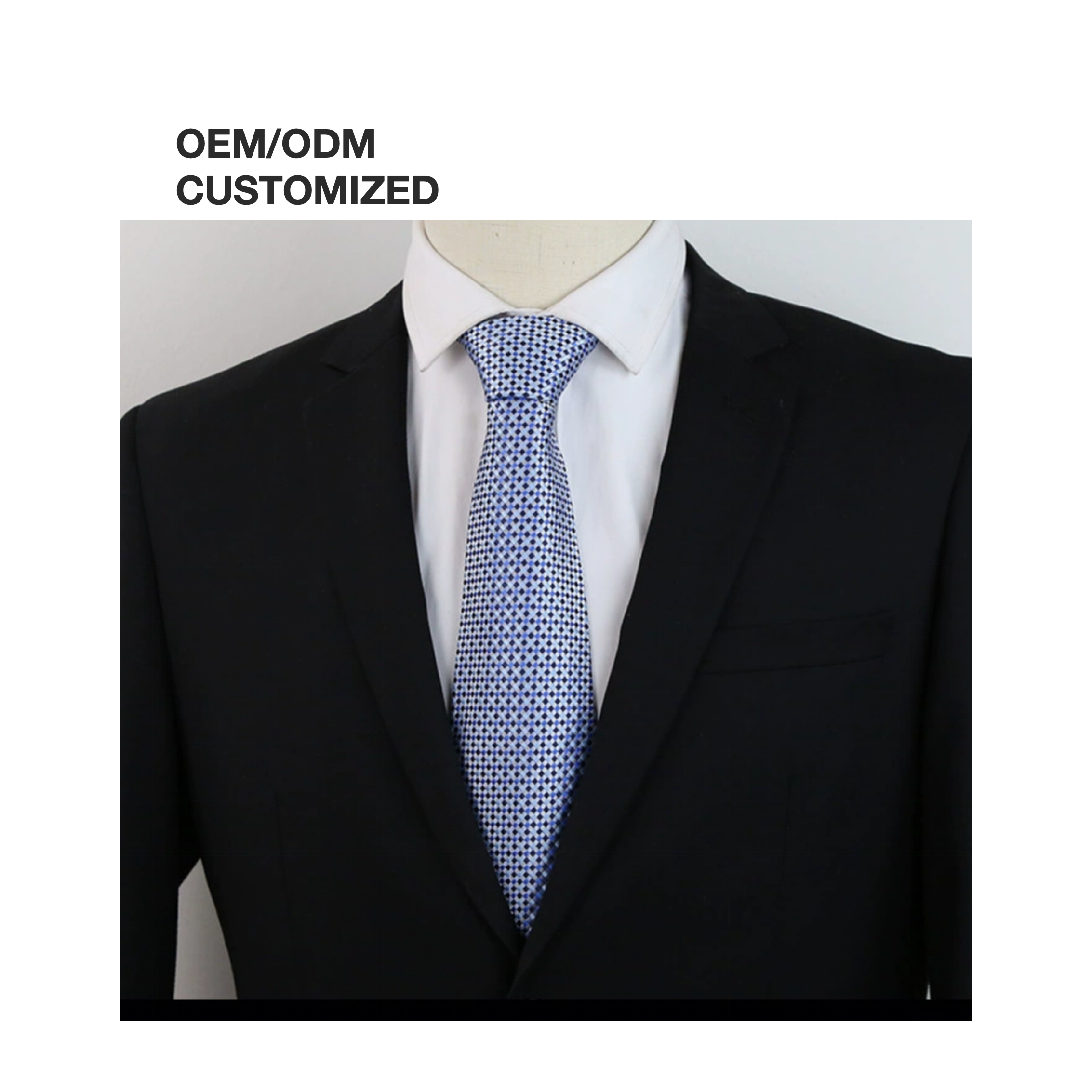 Customized Design Blue Lattice Check Pattern Classic Tie Silk Necktie for Men