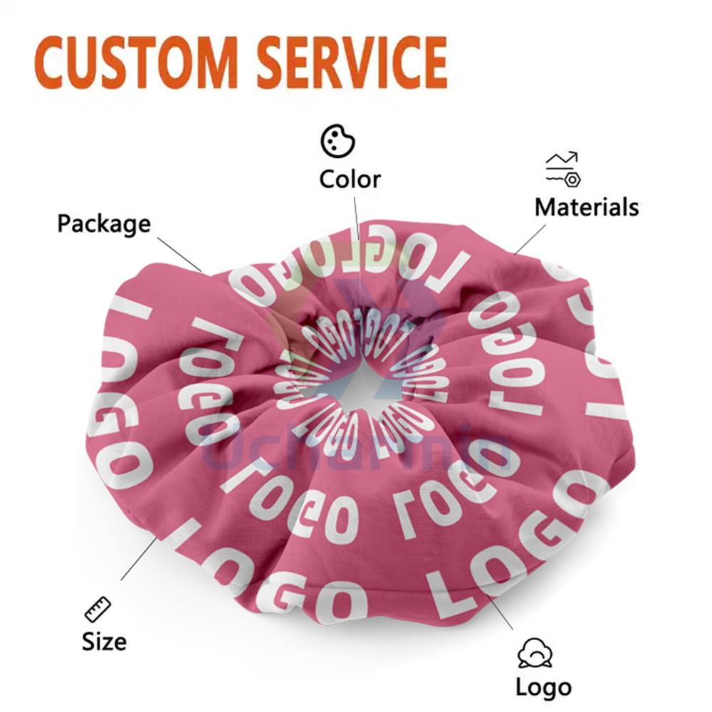 Factory low price custom design logo printed satin silk scrunchies for girls elastic hair ties 60 colors scrunchies