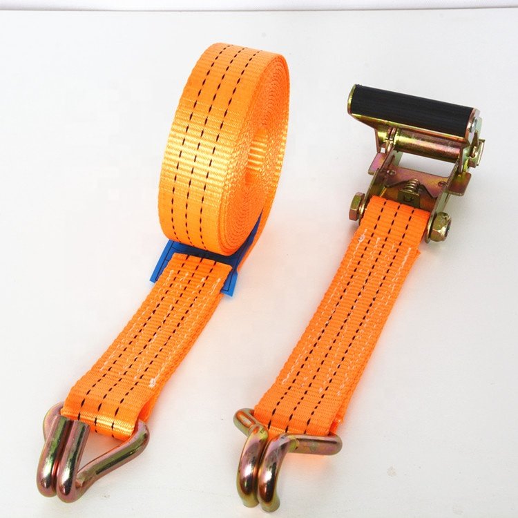 2"/10m/4Ton Heavy Duty Tie Down Strap with 2pcs Double J Hook, Plastic Handle Ratchet Buckle, Ratchet Strap