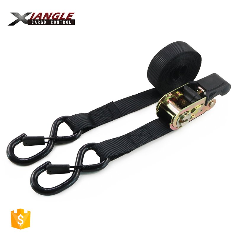 25mm 1 inch 800kgs rubber handle ratchet buckle tie down straps ratchet cargo lashing belt S hooks