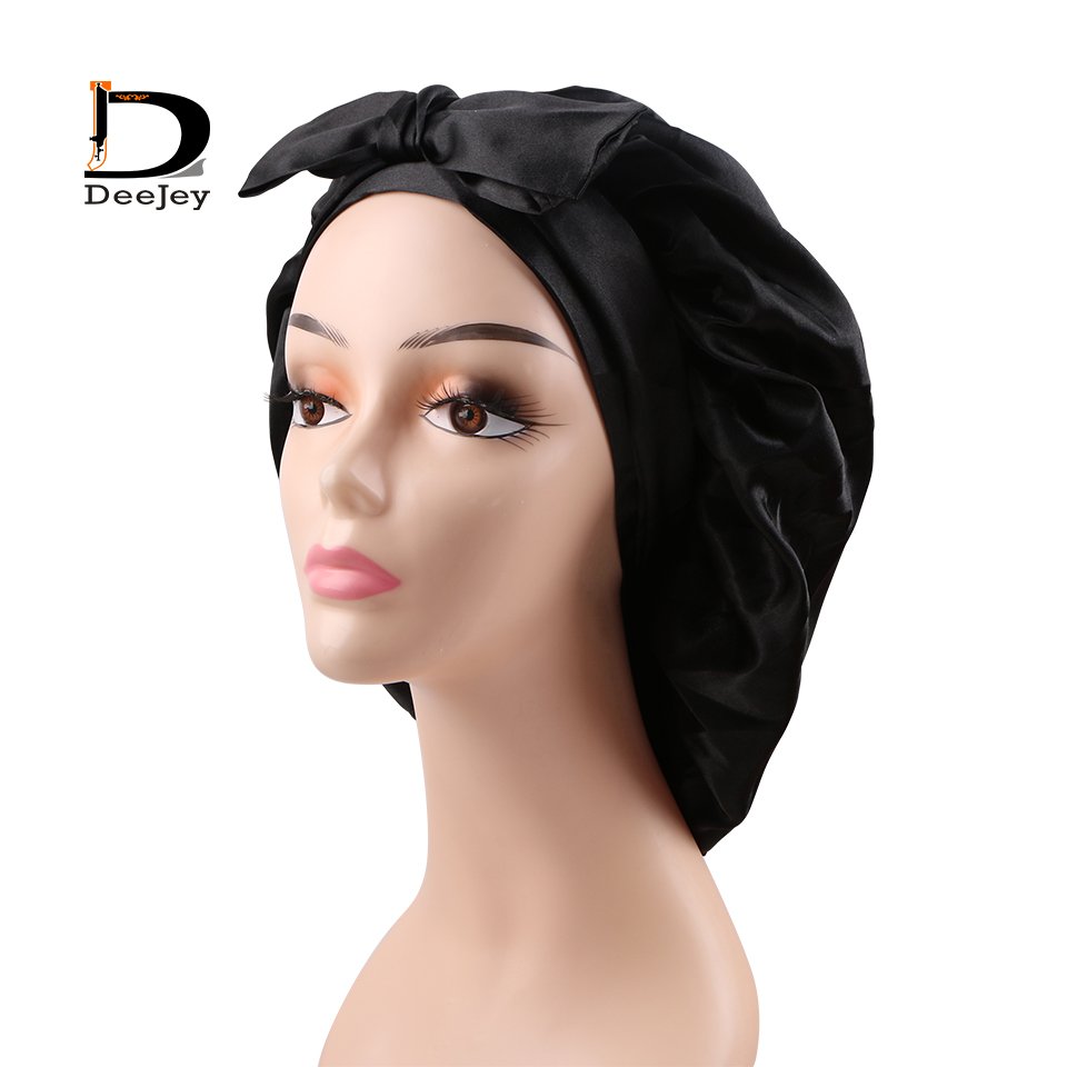 Custom Double Layer Satin Bonnet with Tie Band For Long Virgin Hair Women Silk Tie Up Sleeping Bonnets