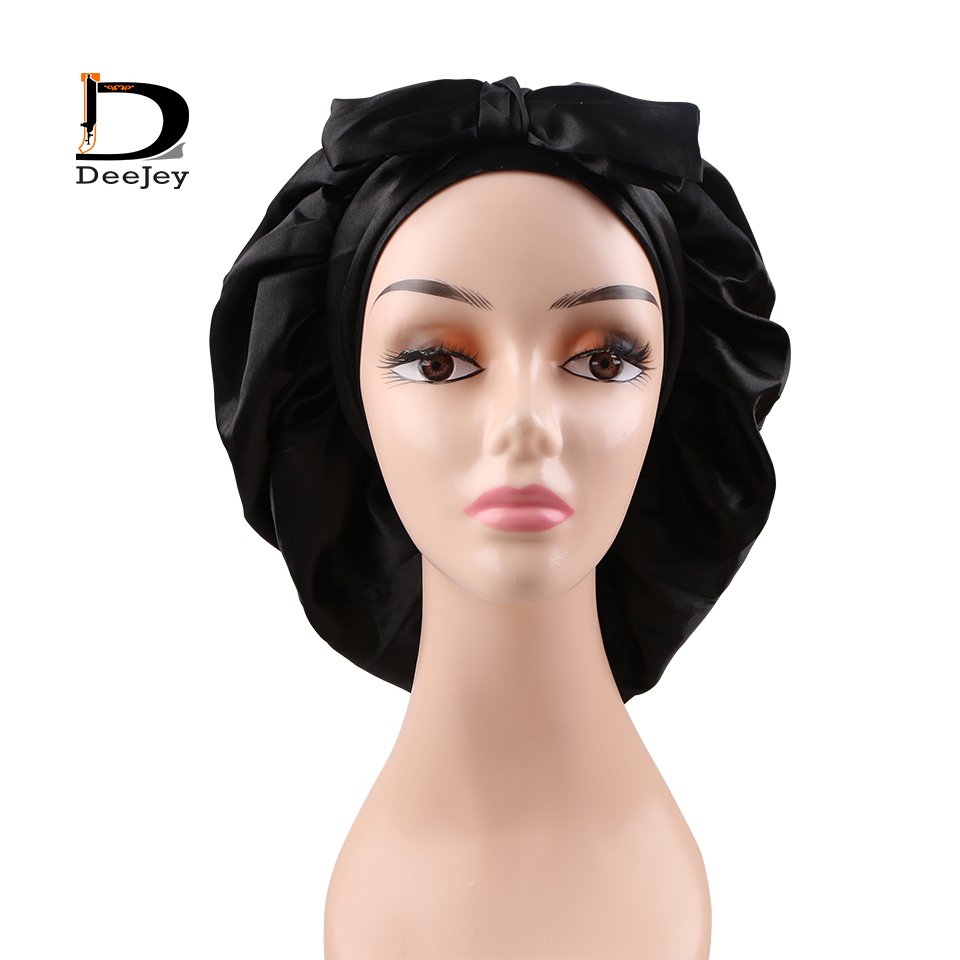 Custom Double Layer Satin Bonnet with Tie Band For Long Virgin Hair Women Silk Tie Up Sleeping Bonnets