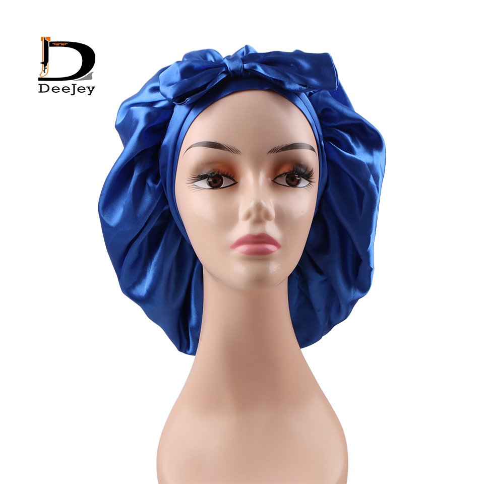 Custom Double Layer Satin Bonnet with Tie Band For Long Virgin Hair Women Silk Tie Up Sleeping Bonnets