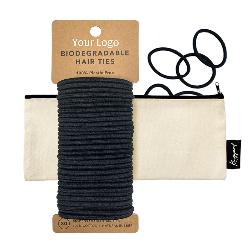 Wholesale custom ponytail holder rubber black eco-friendly biodegradable organic cotton hair ties elastic hair band for women