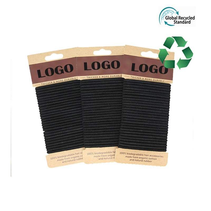 Wholesale custom ponytail holder rubber black eco-friendly biodegradable organic cotton hair ties elastic hair band for women