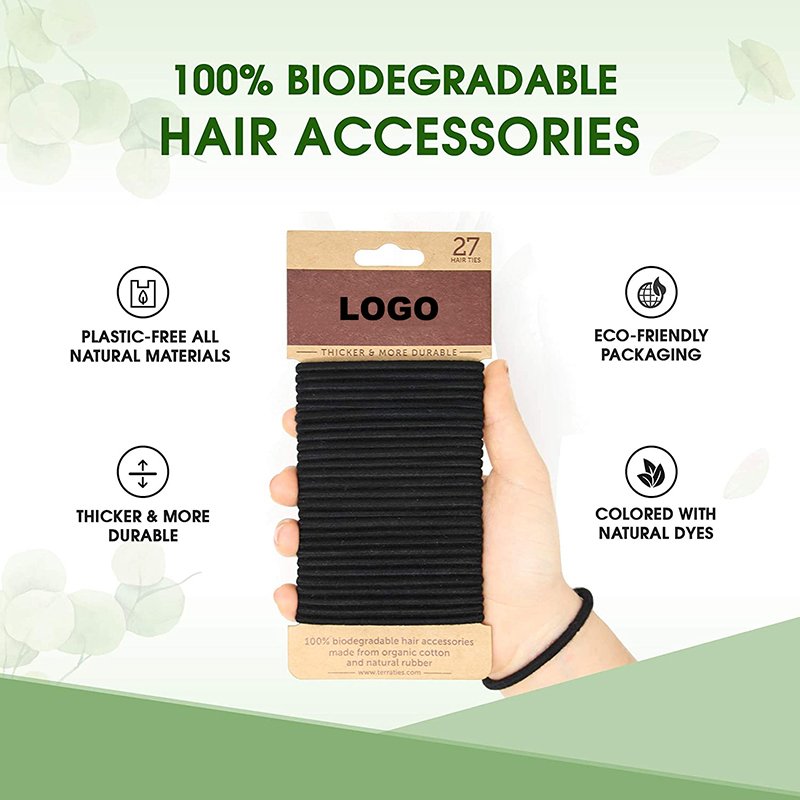 Wholesale custom ponytail holder rubber black eco-friendly biodegradable organic cotton hair ties elastic hair band for women