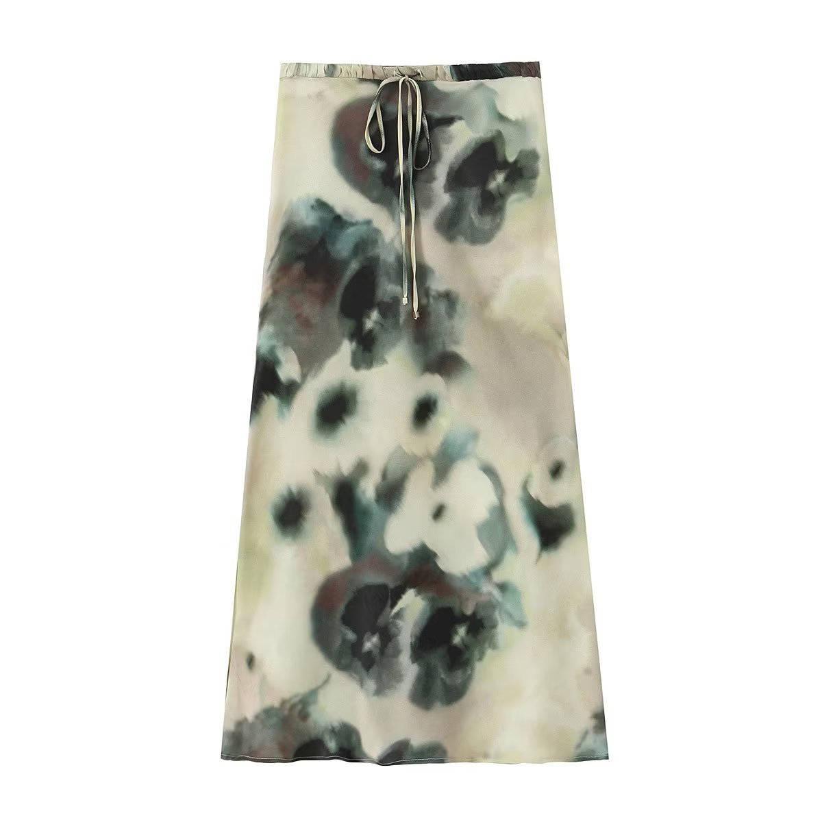 PB&ZA Women 2023 autumn New Fashion Tie dye print silk satin texture MIDI Skirt Vintage High Waist Female Skirts Mujer