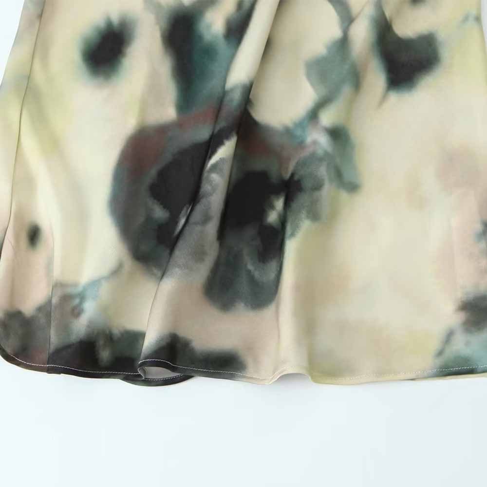 PB&ZA Women 2023 autumn New Fashion Tie dye print silk satin texture MIDI Skirt Vintage High Waist Female Skirts Mujer