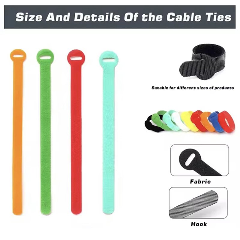 0.47 * 5.90 inchAdjustable Multi-Purpose Self-Adhesive Cable Ties Reusable Cord Organizer with Hook and Loop Wire Strap