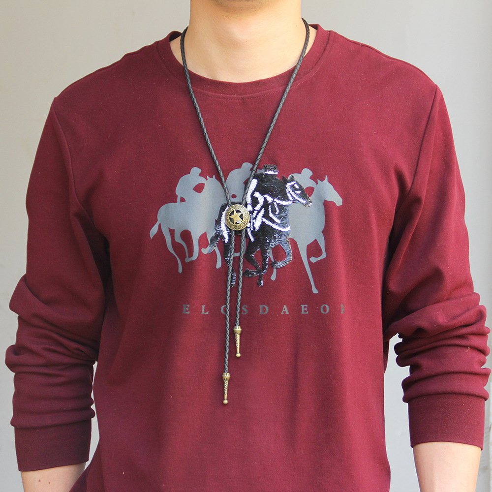 European and American punk denim retro sweater chain shirt tie bolo tie personalized high-end sense Wear a sweater chain
