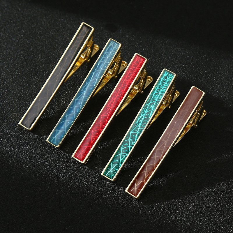 Metal tie clip men's suit chain simple floral pattern colorful creative business atmospheric band diamond tie clip cross-border