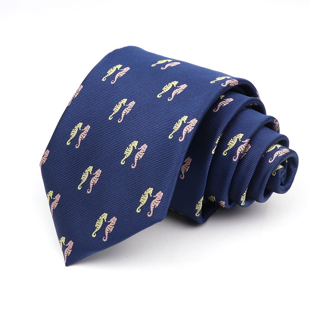 Men's Tie Classic Navy Blue Neckties Fashion Men Animal Print Wedding Ties Jacquard Woven 100% Silk Man Solid Skinny Neck Tie