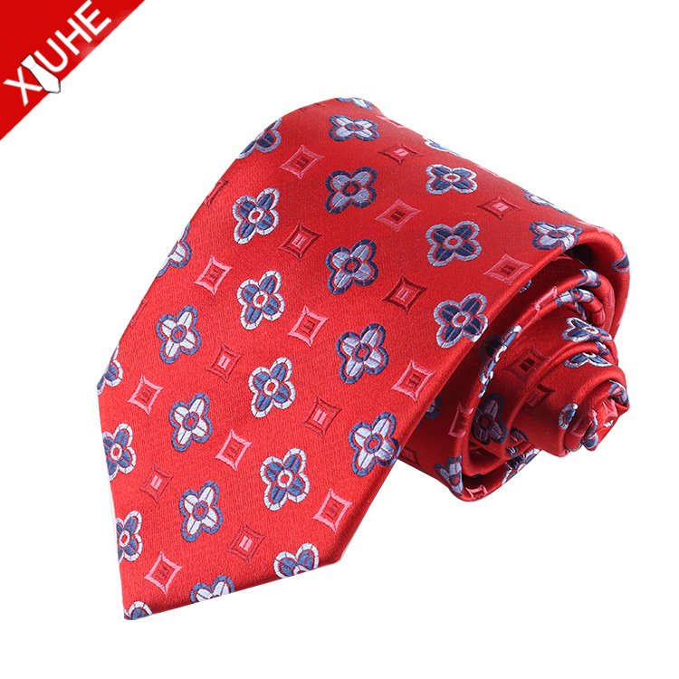 Custom Men's 100% Silk Ties Fashion Design Woven Floral Paisley Pattern in Red Customizable Silk Neckties