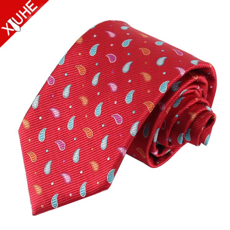 Custom Men's 100% Silk Ties Fashion Design Woven Floral Paisley Pattern in Red Customizable Silk Neckties