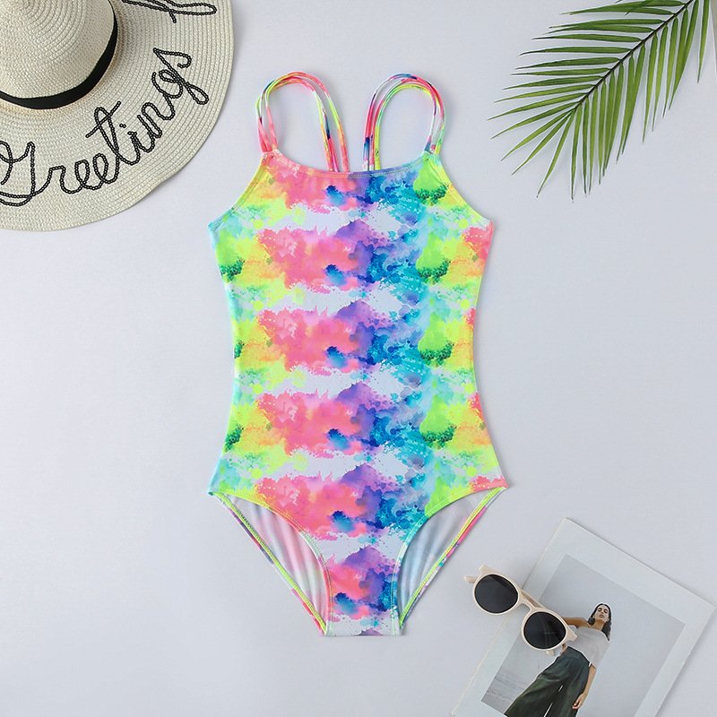 One piece swimsuit bikini tie dyeing beach wear swimming suit for kids girl