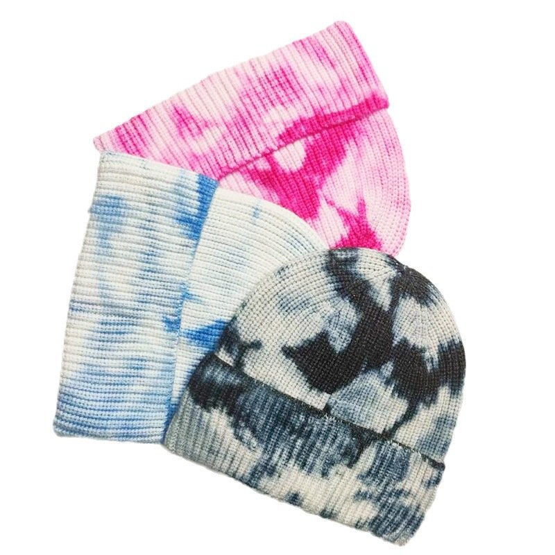 New fashion tie-dye two-color warm knitted hat adult hat men and women knitted hat wholesale in stock