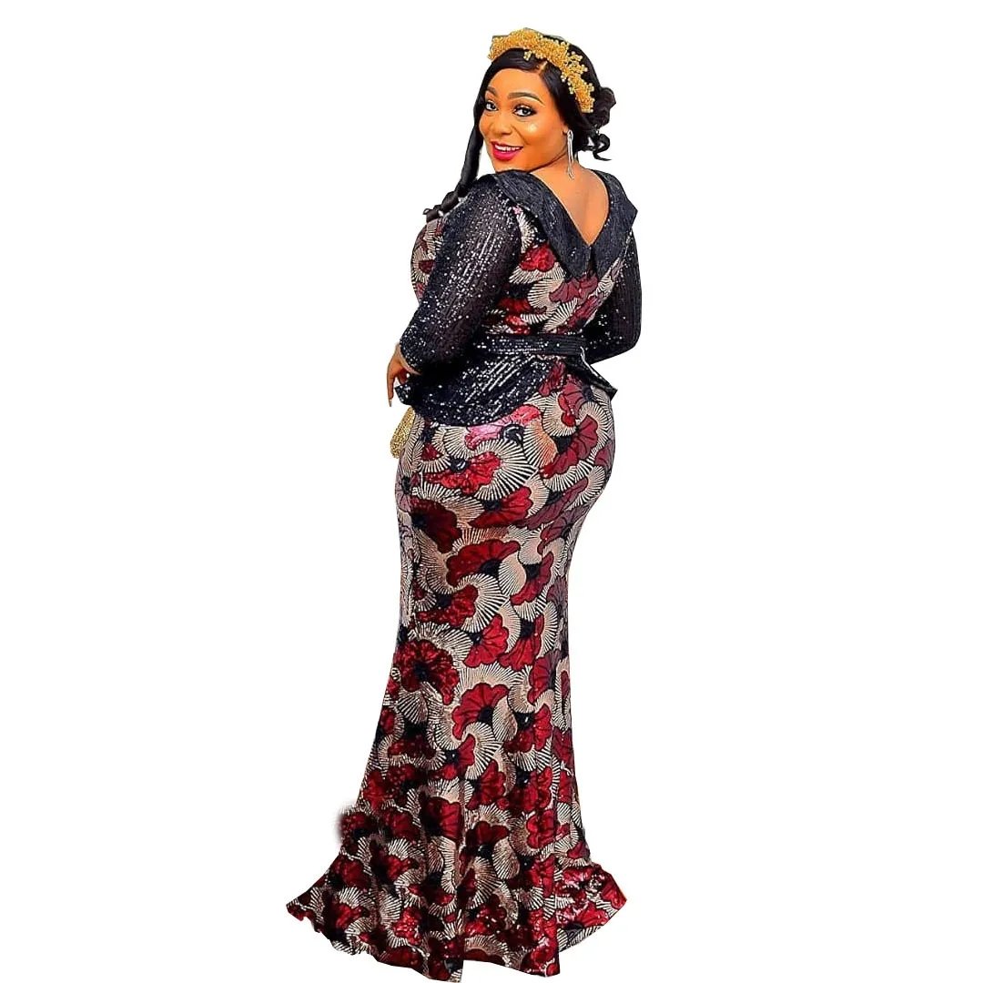 African Sexy Evening Dresses for Women Elegant Wedding Gown 2023 New Fashion Sequins V-neck Slim Bodycon Clothes Plus Size 4XL