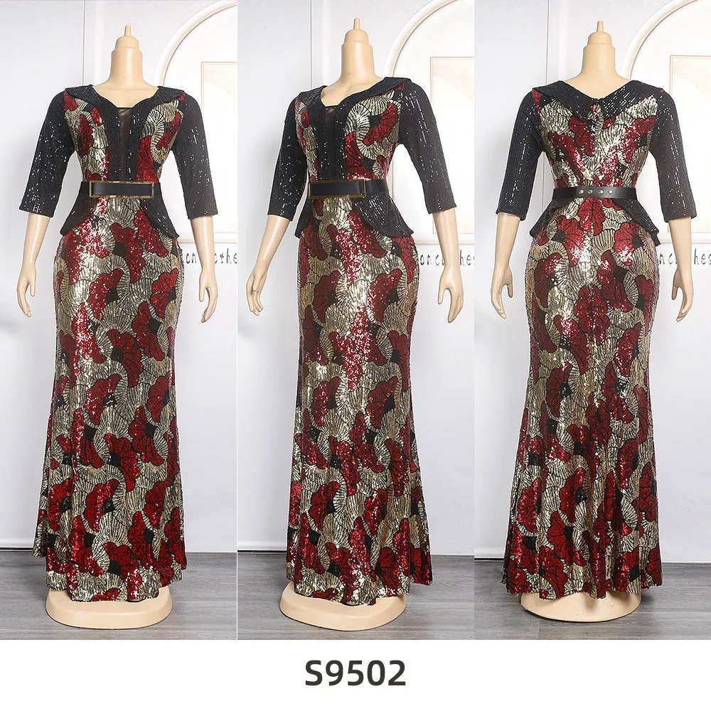 African Sexy Evening Dresses for Women Elegant Wedding Gown 2023 New Fashion Sequins V-neck Slim Bodycon Clothes Plus Size 4XL
