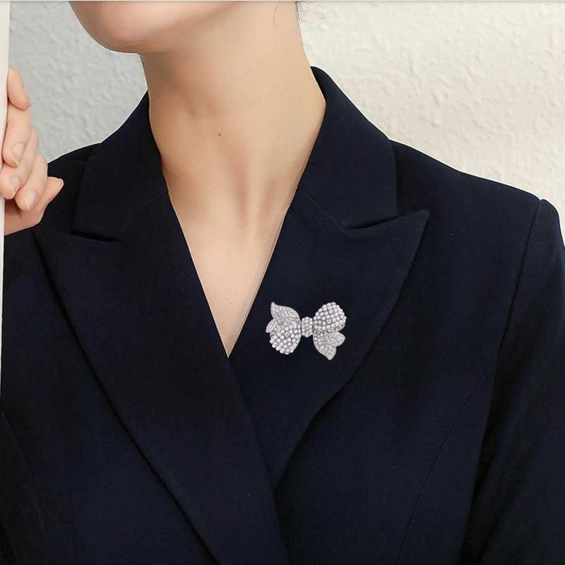 Ribbon Bow Brooches For Women Silk Fabric Tie Corsage Shirt Dress Luxury Rhinestone Bowknot Pearl Brooch Pins Jewelry Accessory