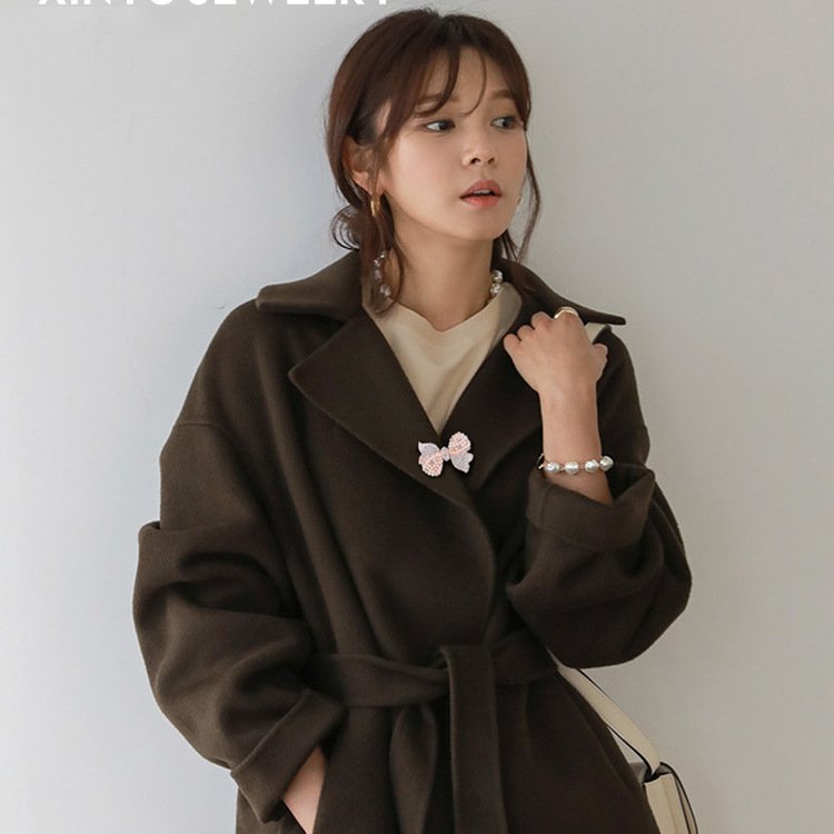Ribbon Bow Brooches For Women Silk Fabric Tie Corsage Shirt Dress Luxury Rhinestone Bowknot Pearl Brooch Pins Jewelry Accessory