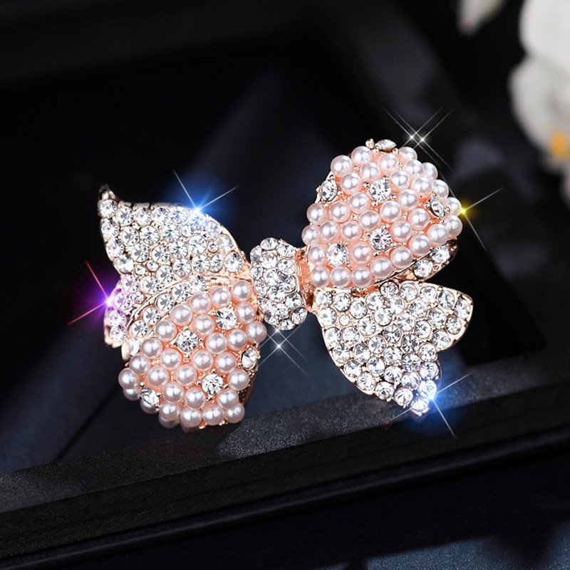 Ribbon Bow Brooches For Women Silk Fabric Tie Corsage Shirt Dress Luxury Rhinestone Bowknot Pearl Brooch Pins Jewelry Accessory