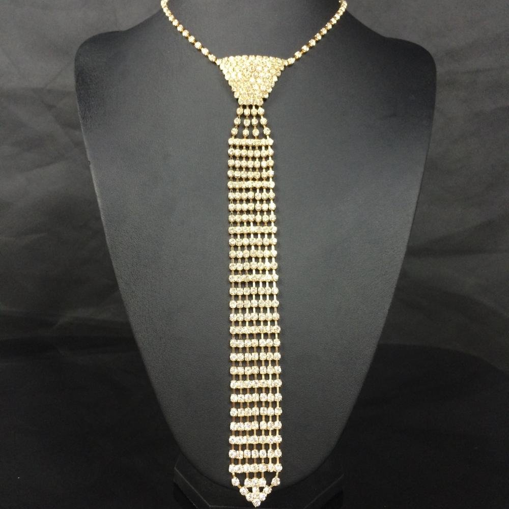 Fashion Luxury Sparkling Crystal Diamond Necktie Long Choker Chain Rhinestone Tie Necklace For Party Model Show