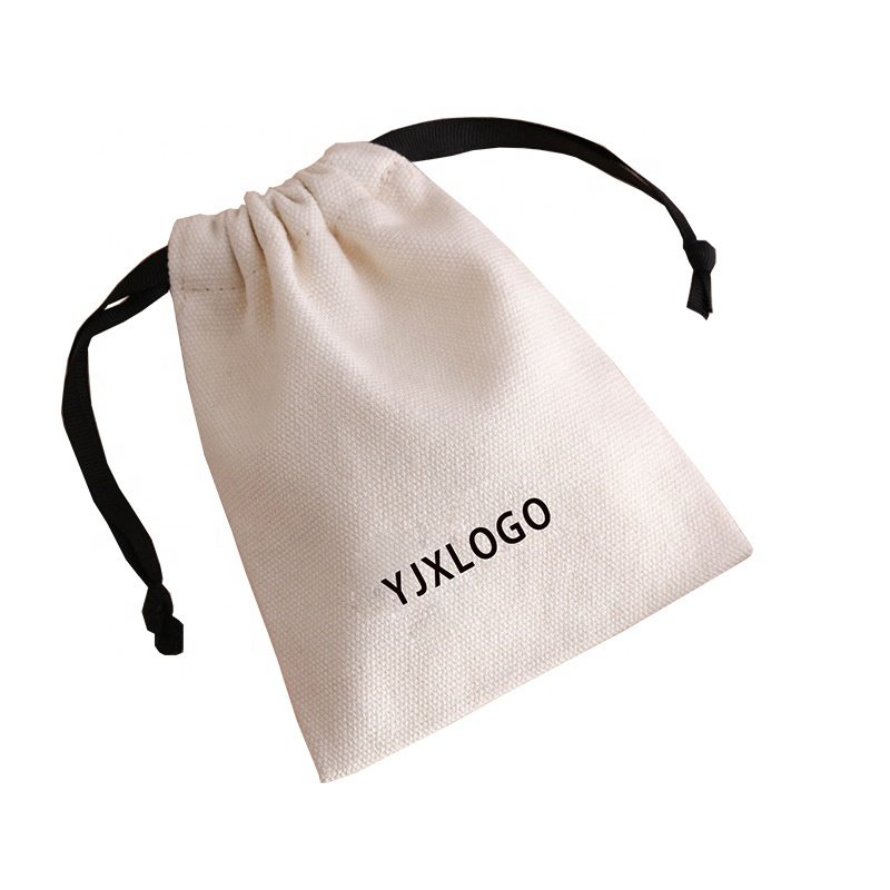 Fancy Custom Logo Printed Cotton Canvas Drawstring Gift Pouch Eco Cotton Bag